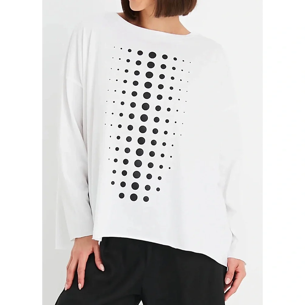 PLANET BY LAUREN G Dot Dot Dot Luxury Boxy T-Shirt White Black - Picture 2 of 13